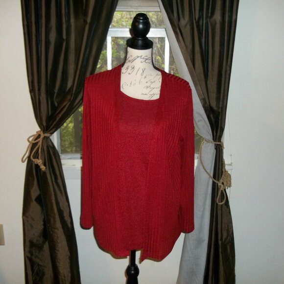 Erena Red Long Sleeve Open Front Cardigan Sweater Cardigan with attached Tank  M - Picture 1 of 9